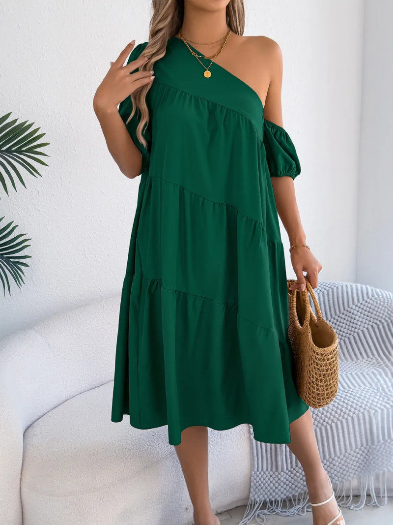 Elara Single Shoulder Tiered Dress
